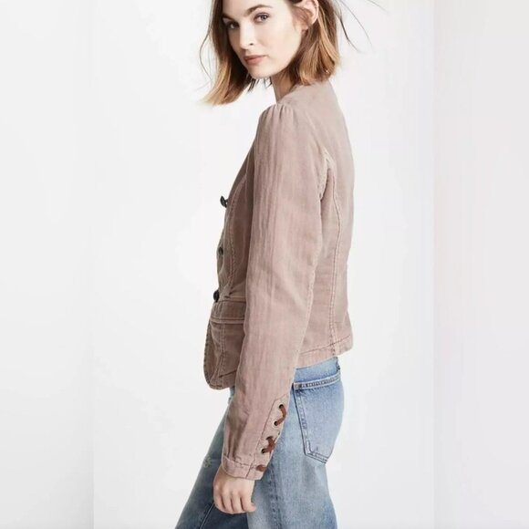 Free People Jagger Blazer Western Military Jacket Open Front Lace Up Cuff Beige - Picture 5 of 15